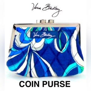 VERA BRADLEY Kiss lock Coin Purse Mediterranean Blue size 4.75" x 3.5" like new